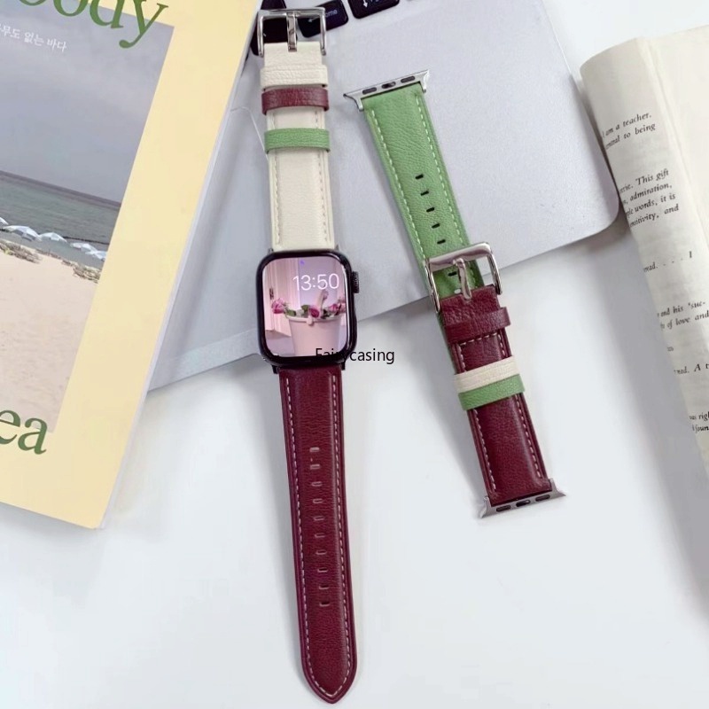 Dây Đeo Đồng Hồ Bằng Da Cừu Hai Màu Kích Thước 49mm 45mm 41mm 44mm 40mm 42mm 38mm Cho iWatch Series 8 7 6 4 3 Se