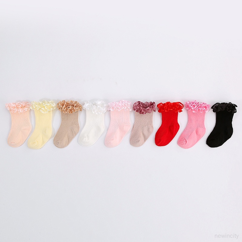 Vớ Thiết Kế Viền Bèo Nhún Màu Hồng Ngọt Ngào Dễ Thương Phong Cách Hàn Quốc Cho Bé Gái