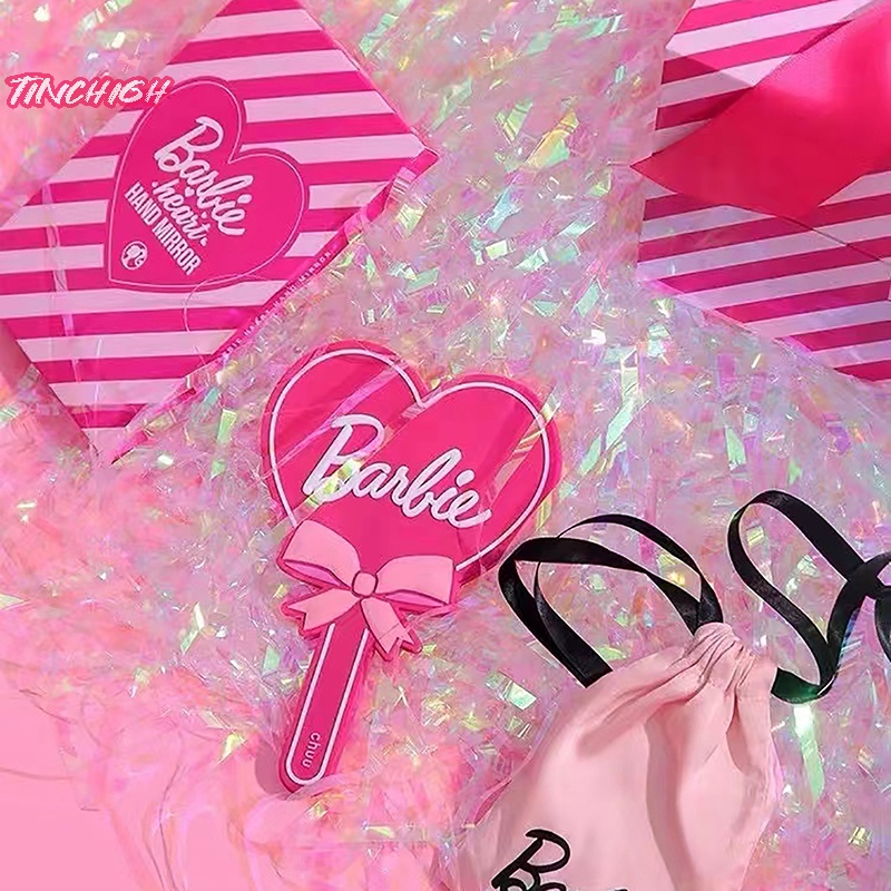 Gương Trang Điểm Cầm Tay Hình Trái Tim In Chữ barbie Màu Hồng Dễ Thương