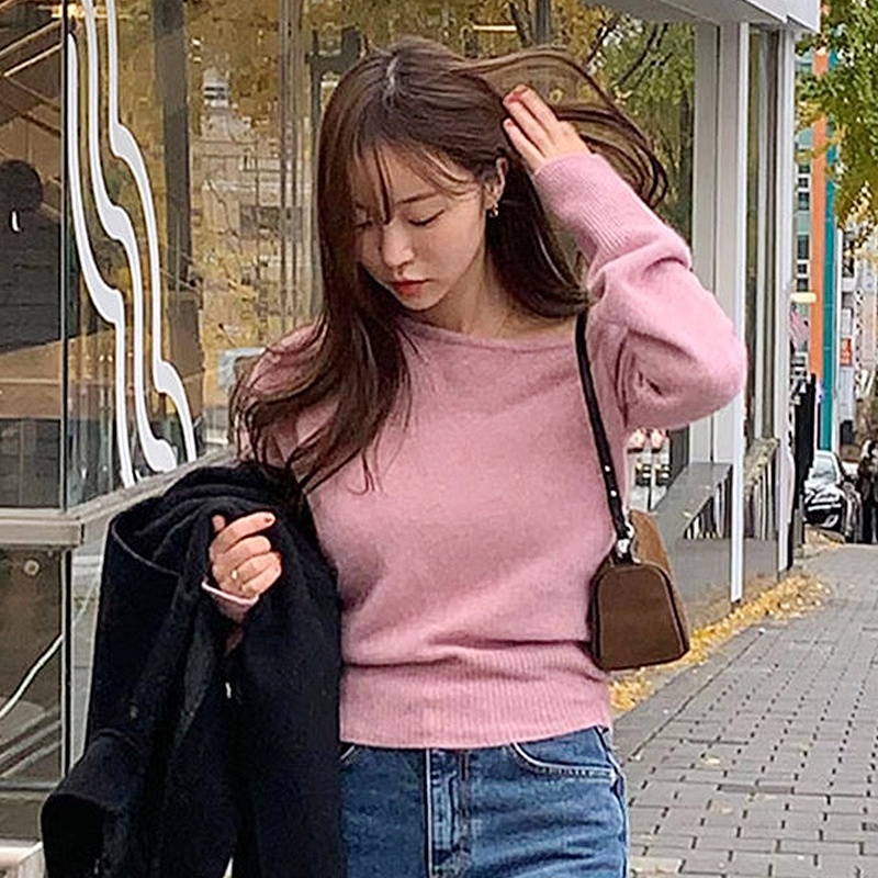 Papv korea chic niche sexy one line collar áo len quây 394