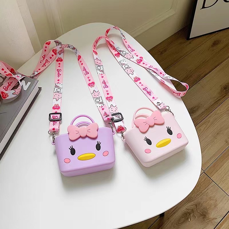 Ere1 kawaii barbie hellokitty wallet túi đựng tiền xu ví màu hồng hình trái tim phụ kiện silicone dây đeo vai trẻ em cô gái đến