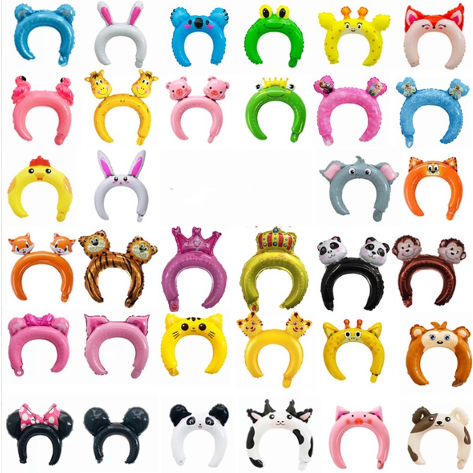 Set 10 Băng Đô Cài Tóc Bong Bóng Lá Nhôm Hình Động Vật Hoạt Hình Dễ Thương Trang Trí Tiệc Sinh Nhật Cho Bé