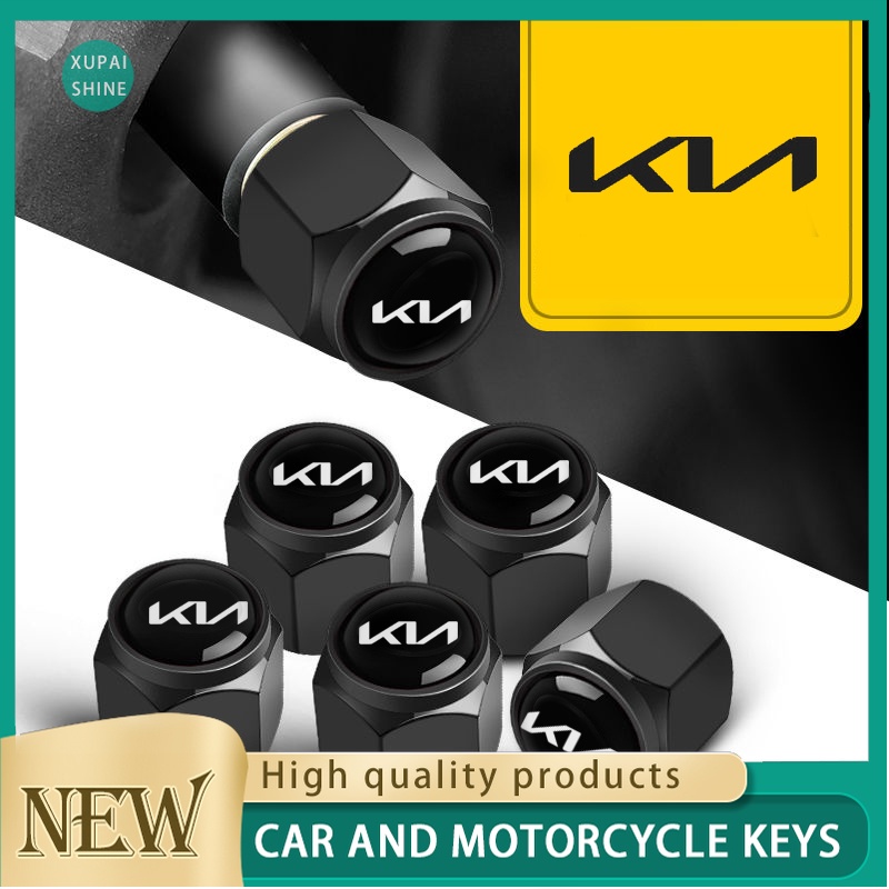 Bộ 4 Nắp Van Lốp Xe Hơi Bằng Kim Loại Có Cờ Lê Chống Tràn Cho KIA K2 K3 K5 RIO KX3 KX5 KX7