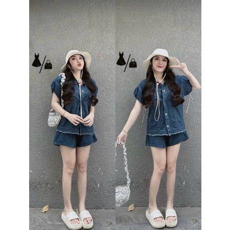Bigsize Set jeans trơn áo tay rút kèm quần đùi 55-95kg