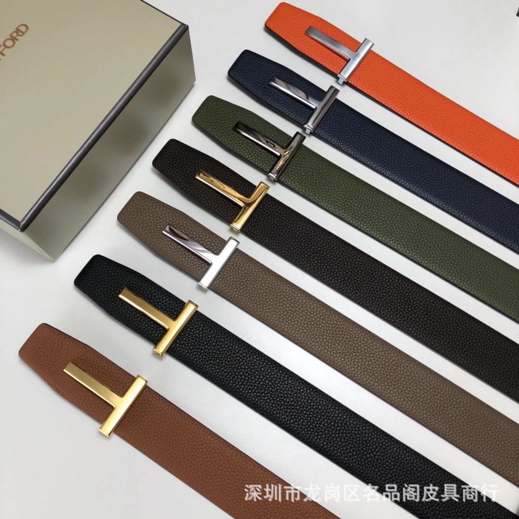 8x 24 TOM FORD belt men's leather belt fashionable double-sided cowhide men's belt letter buckle T-type belt pants