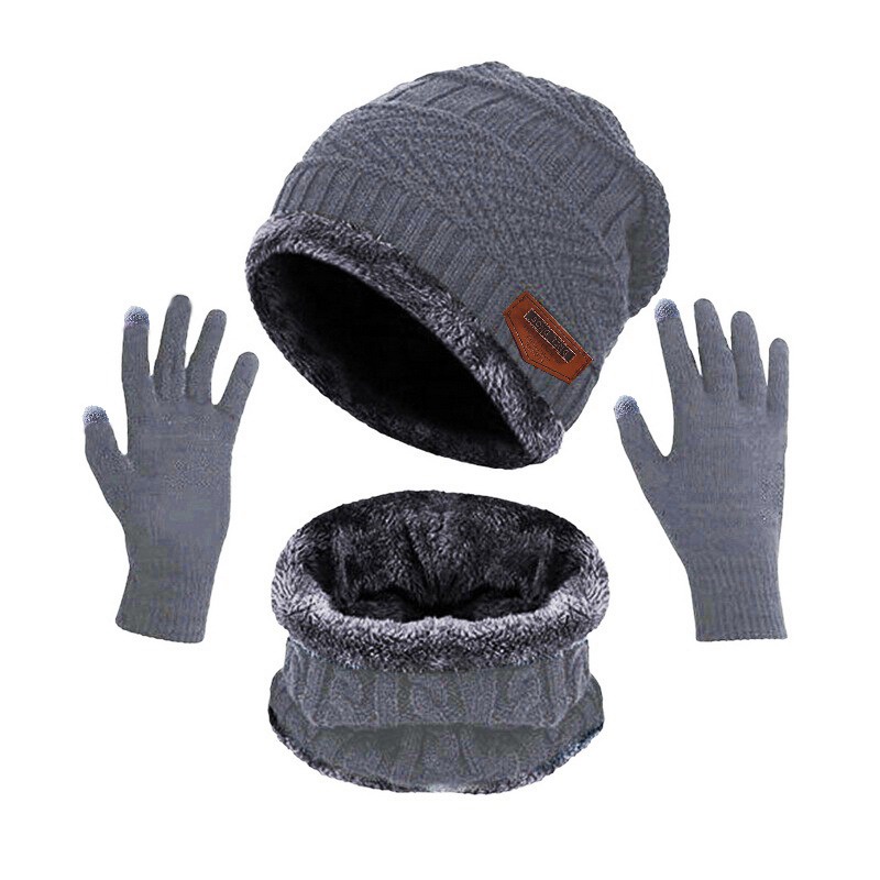 Unisex beanies mũ vòng khăn găng tay bộ mùa đông dệt kim dày ấm áp phụ nữ đàn ông