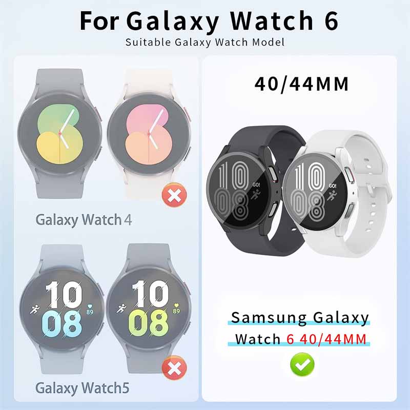 Cnagain pc case + glass cho samsung galaxy watch 6 vỏ bảo vệ màn hình 40mm 44mm, phim kính cường lực + ốp lưng pc cứng dễ dàng cài đặt phụ kiện đồng hồ thông minh full cover