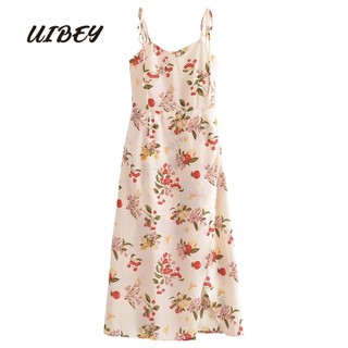 Uibey thời trang retro hoa mảnh in váy gợi cảm 7372