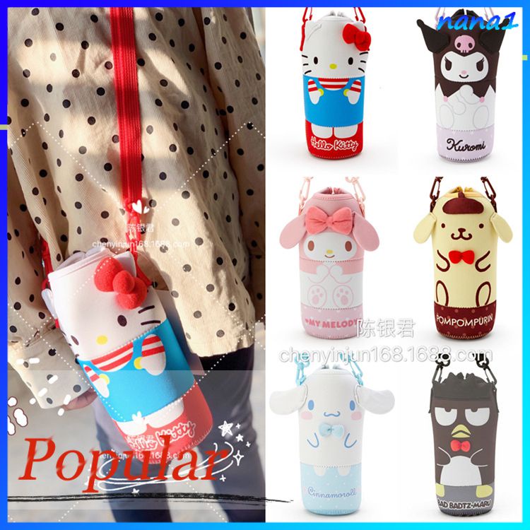 Sanrio Kuromi Giai Điệu Cinnamoroll Hoạt Hình Dễ Thương Túi Đựng Bình Nước Kawaii Nắp Cốc Nước Di Động Trẻ Em Quà Tặng Bình Nước Phụ Kiện