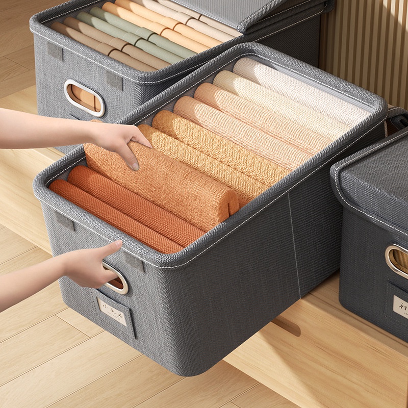 Hộp đựng quần áo nắp liền, mở lật, khung gỗ MDF bọc vải lanh cao cấp, xếp chồng tiện lợi Akii Home TD82