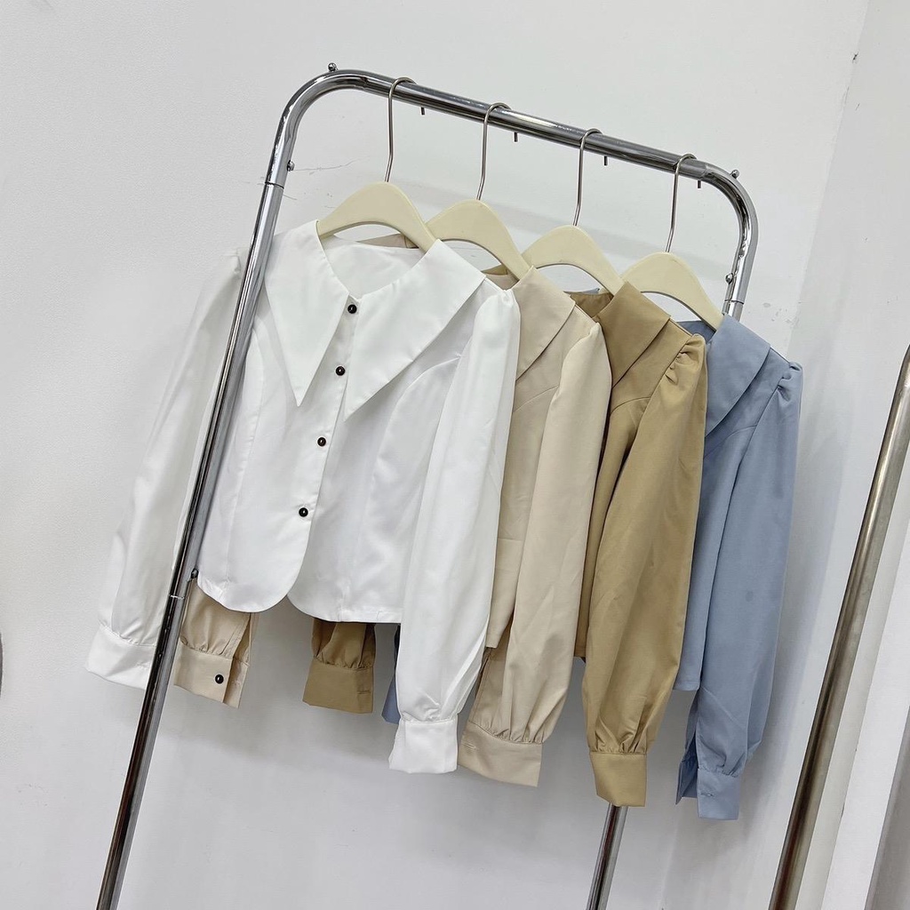 Áo Sơ mi nữ Croptop cổ sen chất Thô lụa mềm Vivienne house