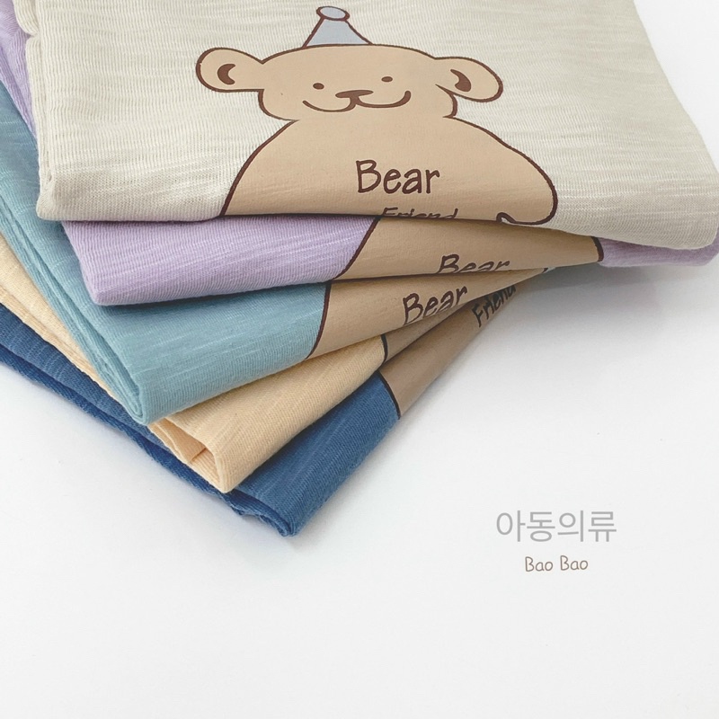 ÁO DÀI TAY COTTON XƯỢC IN HÌNH GẤU BEAR CHO BÉ