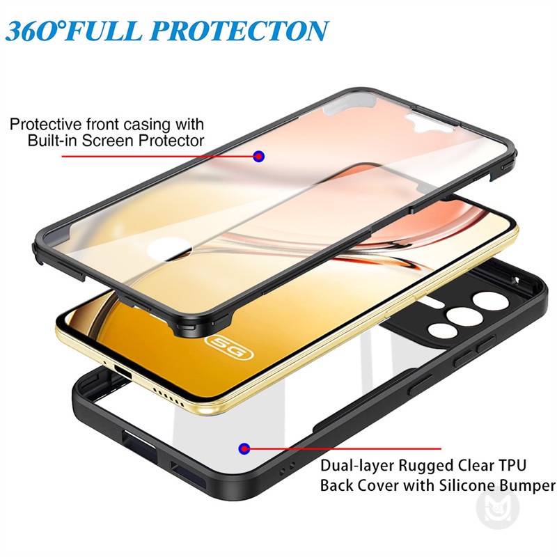Ốp lưng trong suốt bảo vệ toàn diện 360 độ cho vivo v23 5g y20 y20s y20i y12a y12s v2029 ốp lưng chống va đập silicon với phim màn hình phía trước