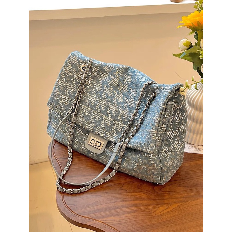 Túi xách nữ classic big size Trendy 2023 nhũ xanh size 38cm-TA005