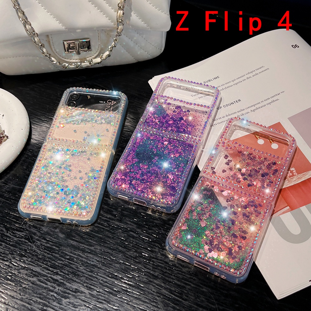 Glitter movable quicksanf bling handmade rhinestones case cho samsung galaxy z flip 4 5 flip4 flip5
