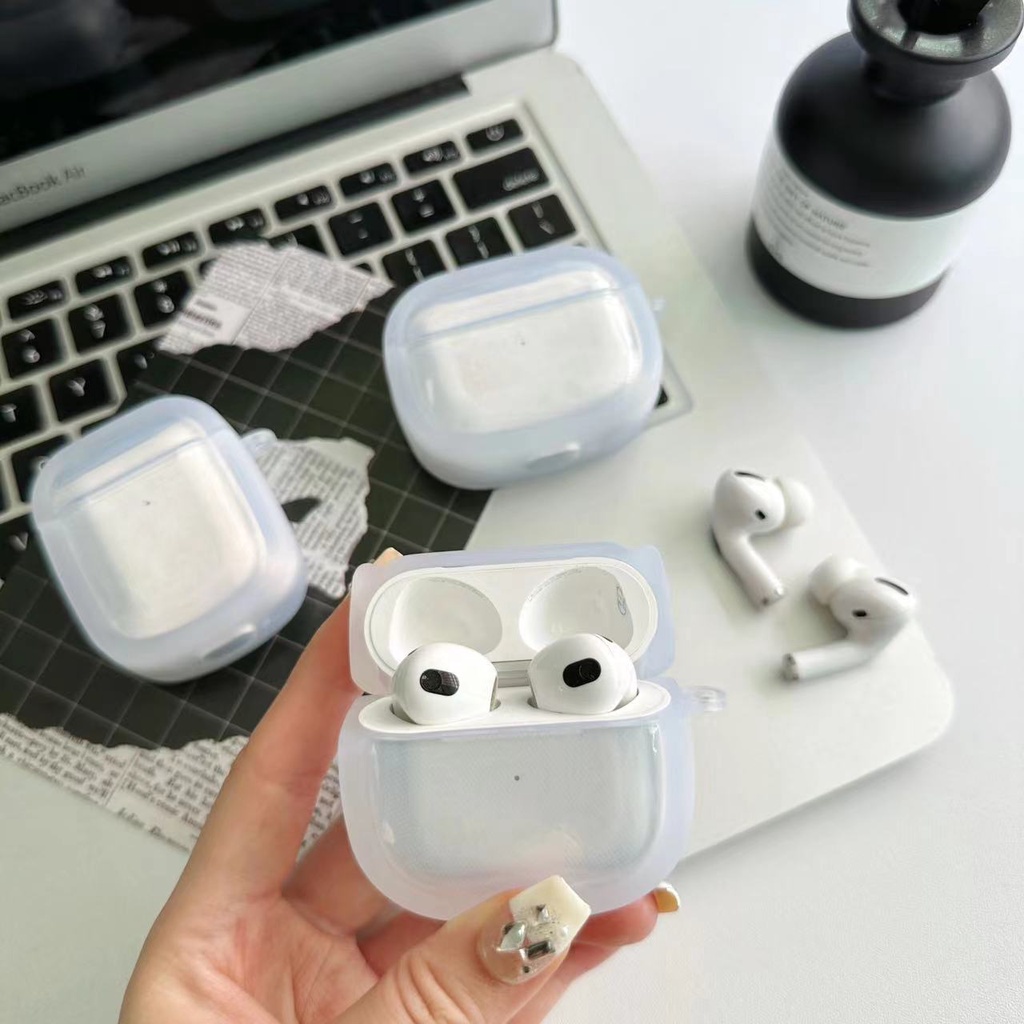 Ins simple design oval semi-transparent shockproof bluetooth earphone cover soft case for airpods 1 2 3 pro airpods3 protector