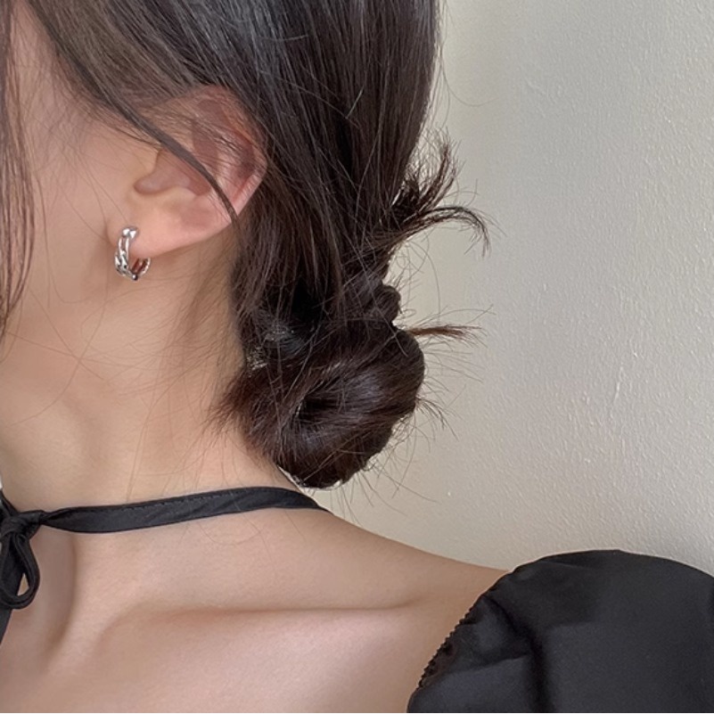 Khuyên tai WE FLOWER bạc s925 hình tròn xoắn đôi tối giản đeo hàng ngày cho nam và nữ