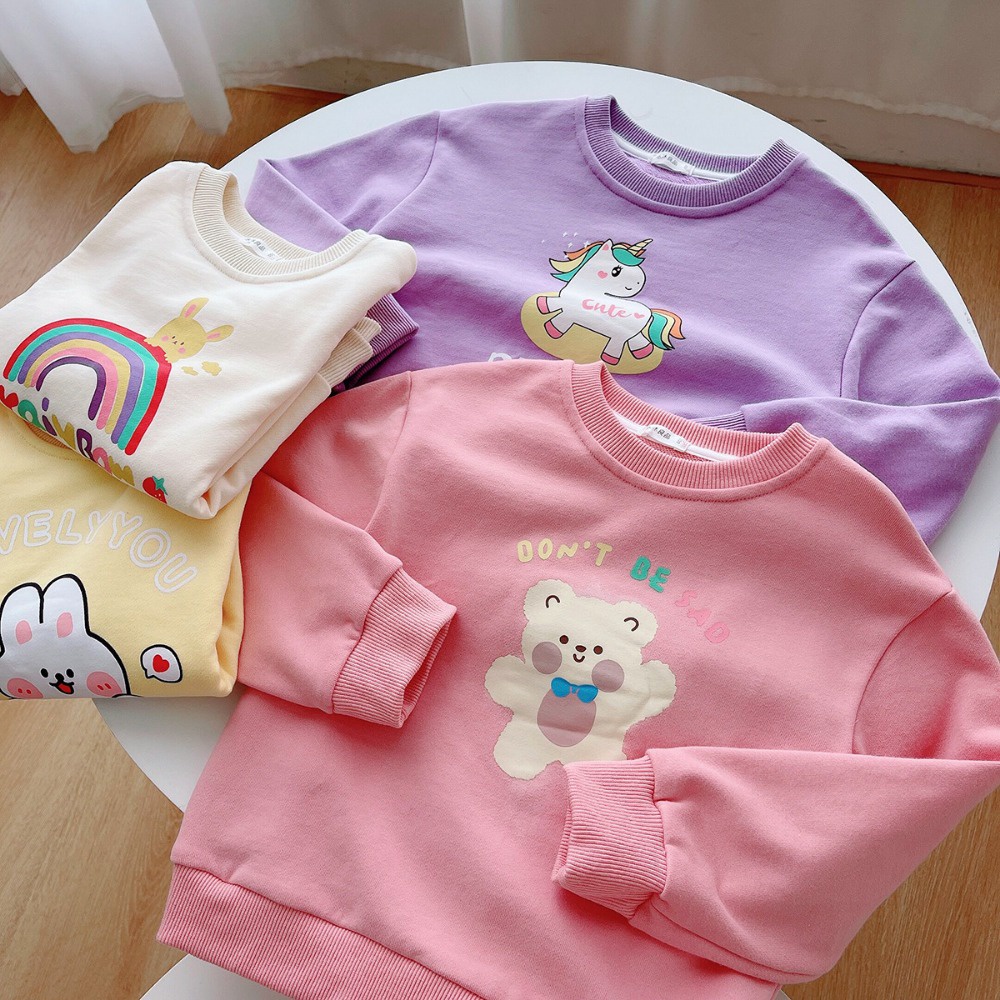 Trẻ em phim hoạt hình áo len chui đầu cô gái cotton ren cổ áo dài-tay áo đáy áo mùa xuân và mùa thu quần áo trẻ em mới
