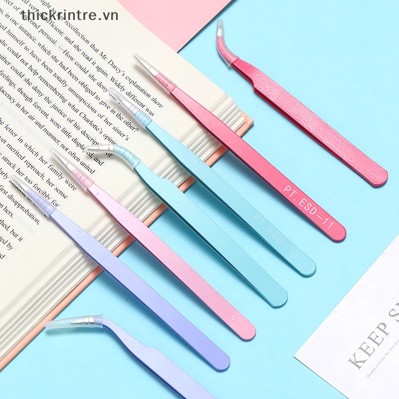 Thi 1 bộ nhíp thẳng cong màu fr nail art sticker rhinestones picking tool trang điểm eyelash diy tweezer tool vn