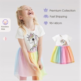 Đầm Công Chúa 100% Cotton Họa Tiết Kỳ Lân Xinh Xắn Dành Cho Bé Gái