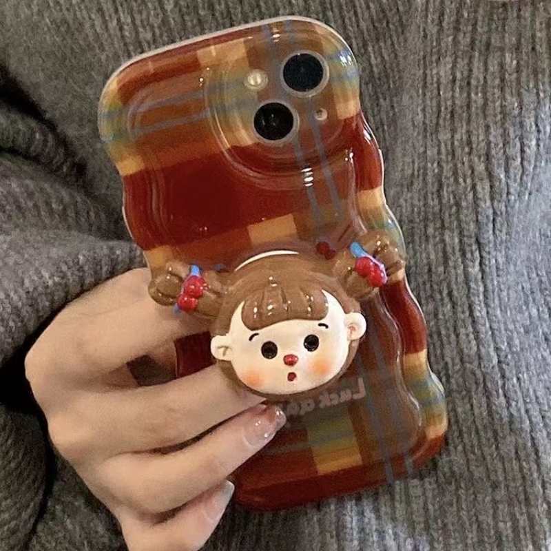 Iphone cute braid girl stand anti-drop phone case for 7 7plus 8 8plus xs xr 11 12 13 14 pro plus promax