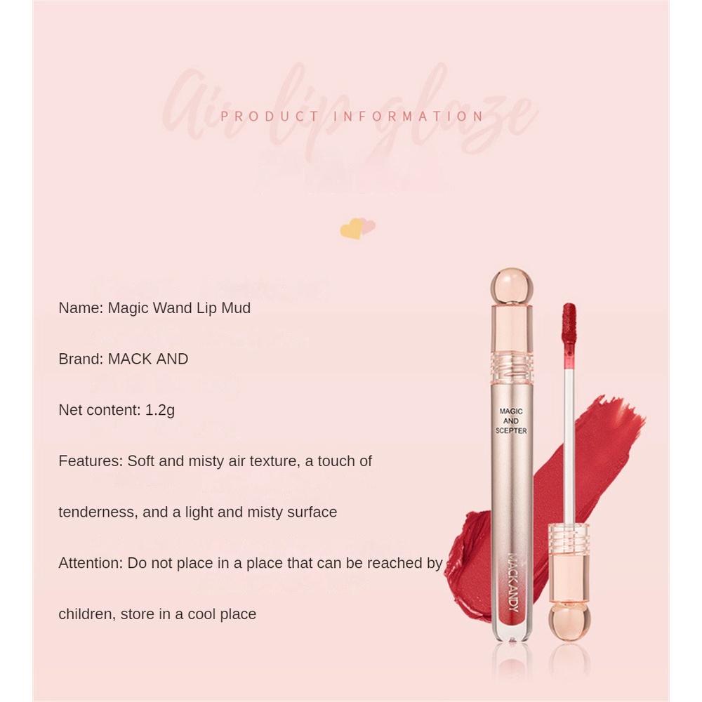 ♕ Mack Andy Magic Wand Son Bóng Nhẹ Dưỡng Ẩm Matte Velvet Fog Surface Son Môi Hoàn Màu Cao Trang Điểm Môi Lâu Trôi NỘI THẤT