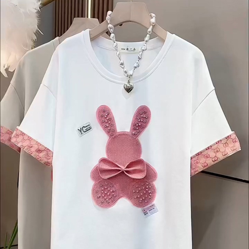 Summer cartoon short-sleeved t-shirt loose 2023 plus size women's top