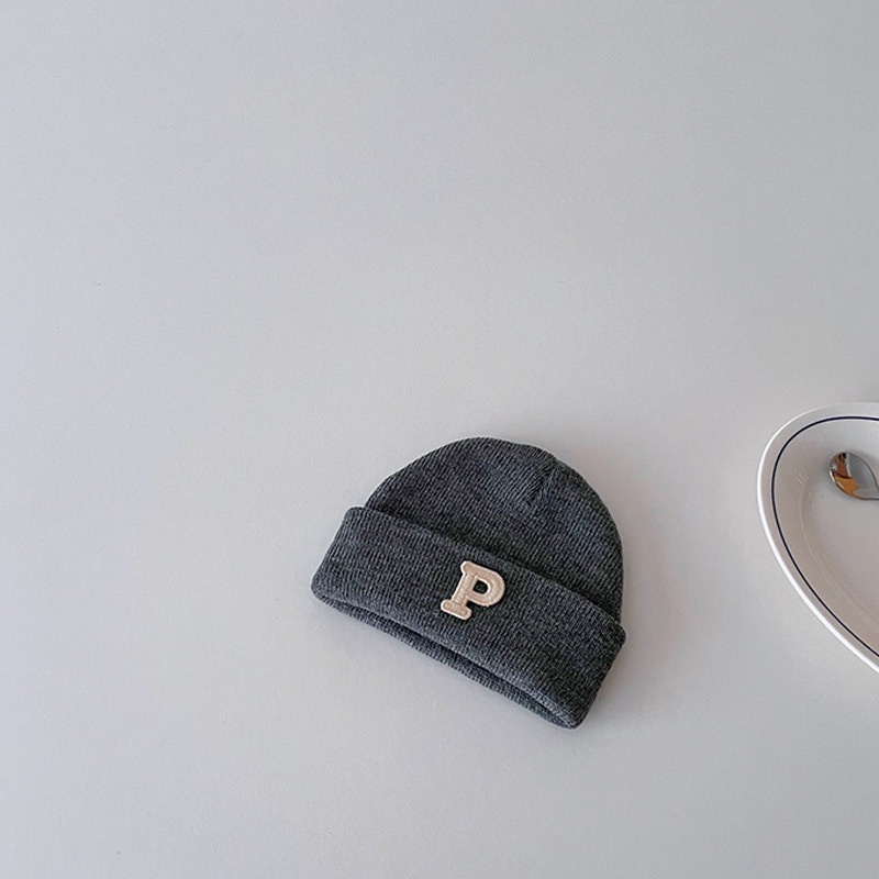 Simple letter baby beanie cap mùa thu đông ấm áp len mềm mại trẻ sơ sinh bé trai cô gái mũ đan dễ thương đàn hồi chống gió trẻ mới biết đi mũ ngoài trời
