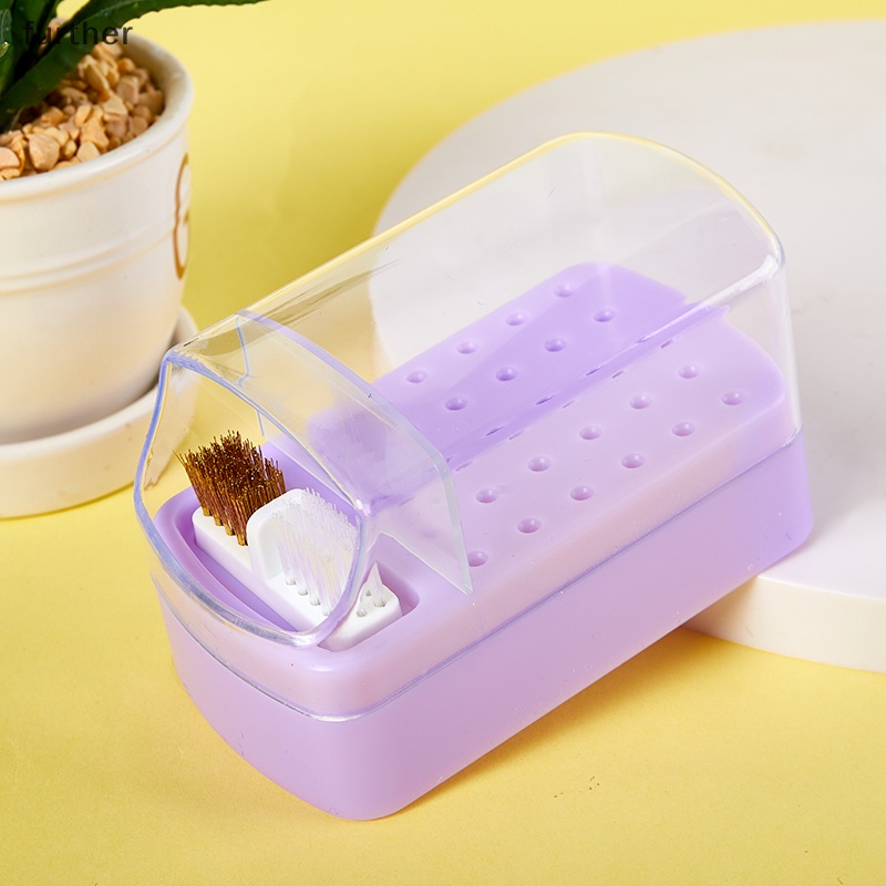 30 lỗ mũi khoan móng tay giá đỡ mũi khoan trong suốt chống bụi hộp đựng mũi khoan cho mũi khoan móng acrylic lưu trữ dụng cụ làm móng với bàn chải [vn]