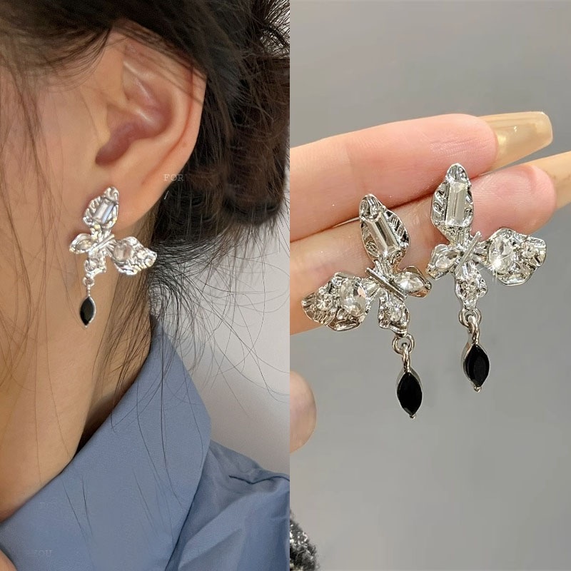 Sweet cool girls s925 sterling silver metal dangle butterfly earring ear studs trang sức phụ kiện
