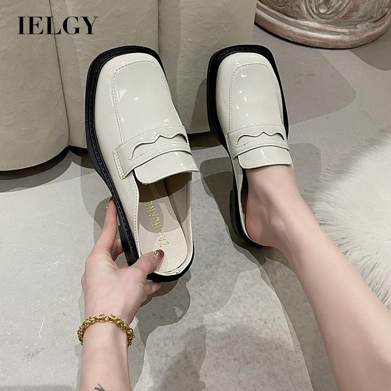 Dép Da Bóng Mũi Vuông Đế Thấp Thời Trang Cho Nữ