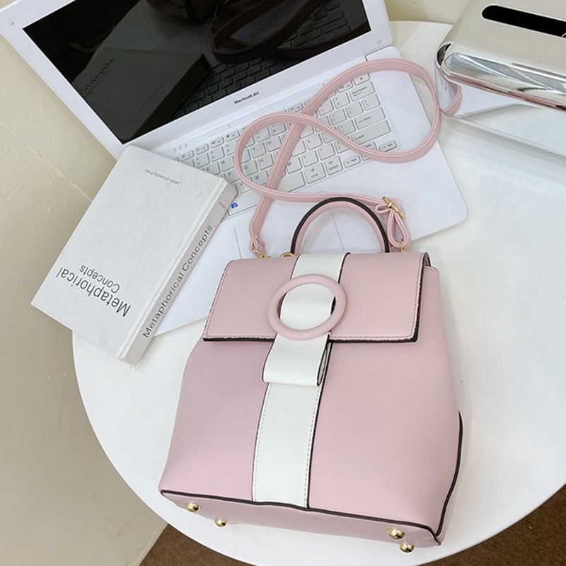 Ba Lô Da Phối Màu Tương Phản Phong Cách Phương Tây Cho Nữ