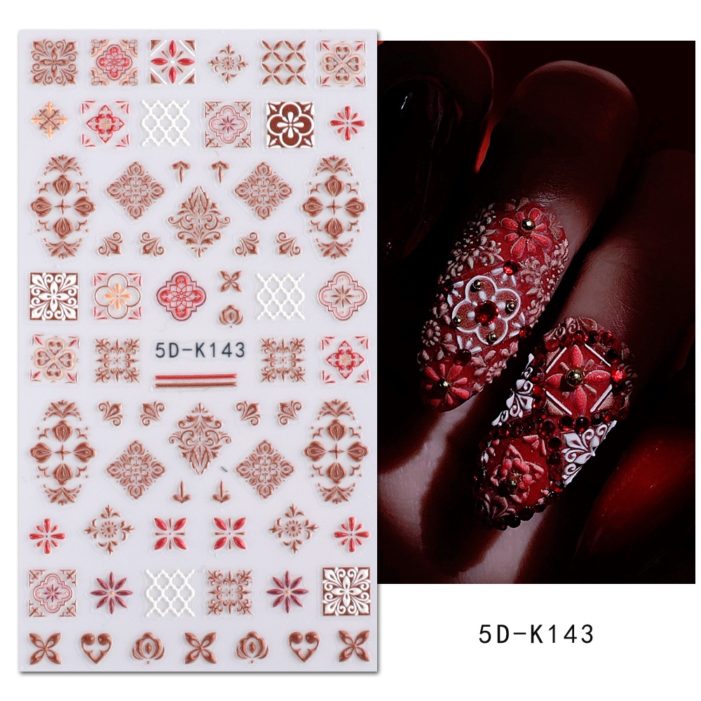 Miếng Dán Trang Trí Móng Tay 5D Bằng Acrylic Họa Tiết Gạch Moroccan Phong Cách Boho
