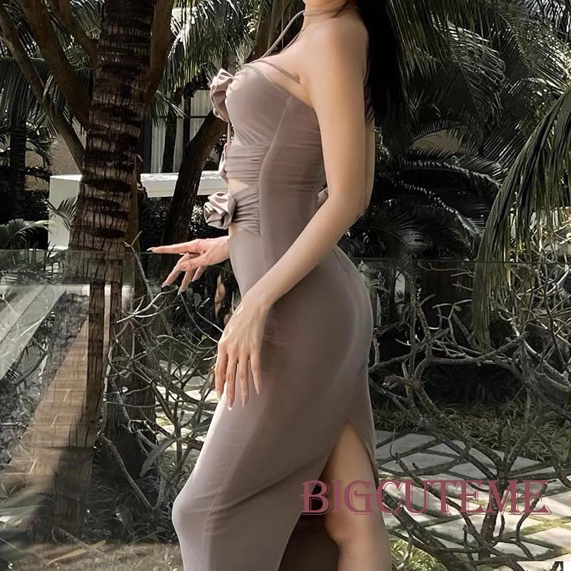 Đầm Hai Dây Màu Trơn Họa Tiết Hoa 3D Thời Trang Mùa Hè Cho Nữ