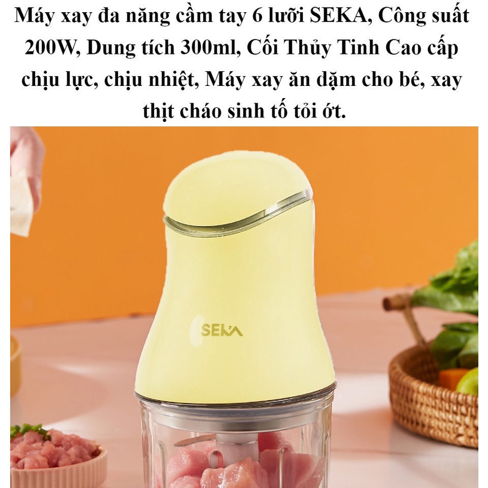 Máy xay đa năng cầm tay 6 lưỡi SEKA, công suất 200W, dung tích 300ml, cối thủy tinh cao cấp chịu lực, chịu nhiệt