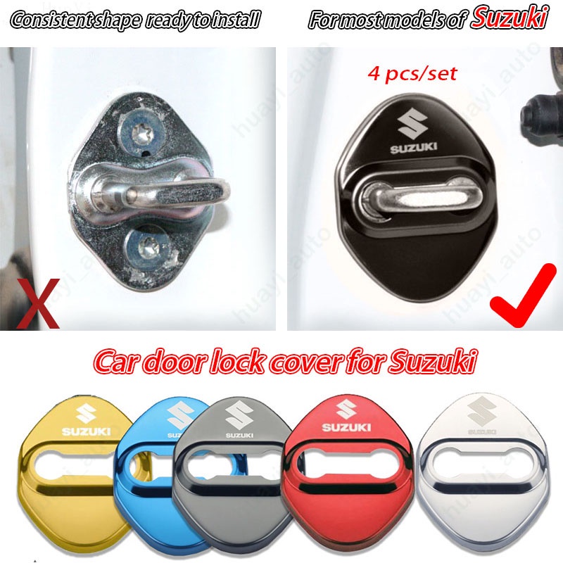 Bộ 4 Ốp Khóa Cửa Xe Hơi Bằng Thép Không Gỉ Cho Suzuki Carry Ertiga Xl7 Apv Spresso Baleno Jimny Swift Ignis Vitara Sx4 Cross