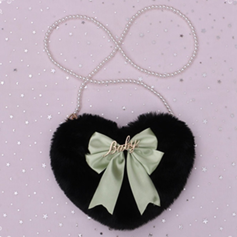 Sang Trọng Túi Đeo Vai Nhung Lông Đính Nơ Ngọc Trai Hình Trái Tim Dễ Thương Phong Cách Lolita Nhật