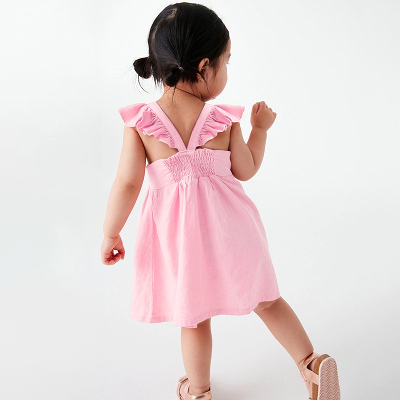 Đầm Công Chúa Tay Lửng Chất Liệu Cotton Thêu Họa Tiết Xinh Xắn Cho Bé Gái