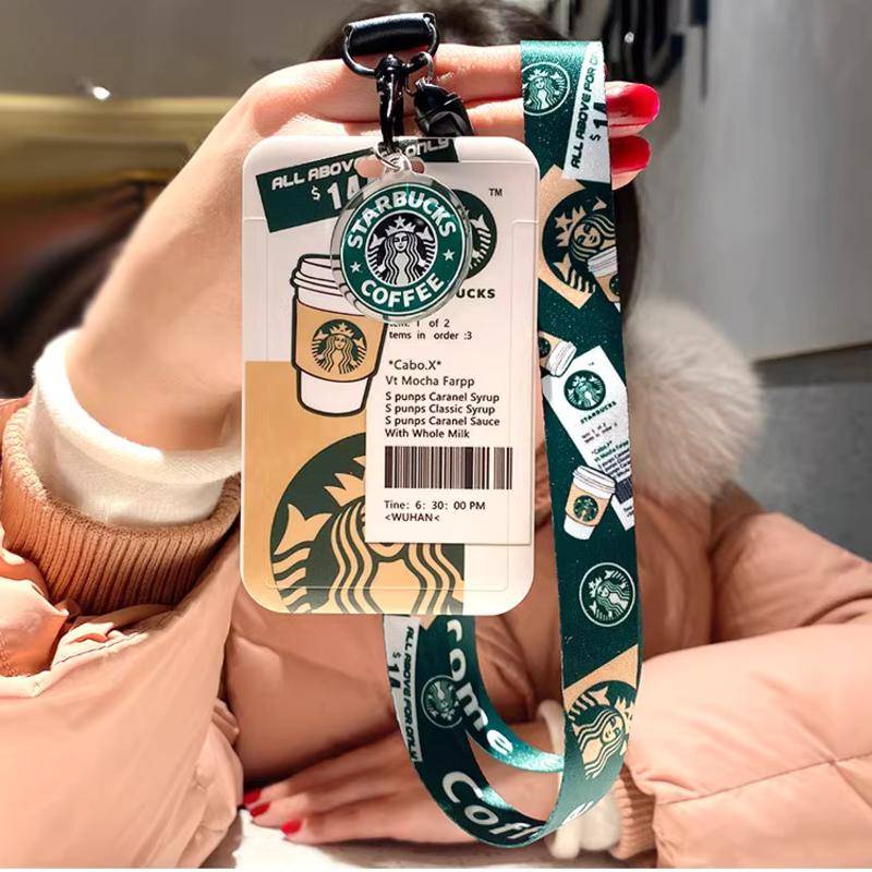 STARBUCKS Thẻ id / Danh Thiếp / Thẻ id Dáng Dài Màu Xanh Lá / Hồng Kèm Dây Đeo Dài Tiện Dụng Chất Lượng Cao