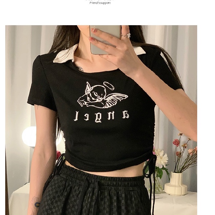 Áo polo Tay Ngắn Dáng Rộng In Họa Tiết Độc Đáo Phong Cách Hàn Quốc Thời Trang Cho Nữ