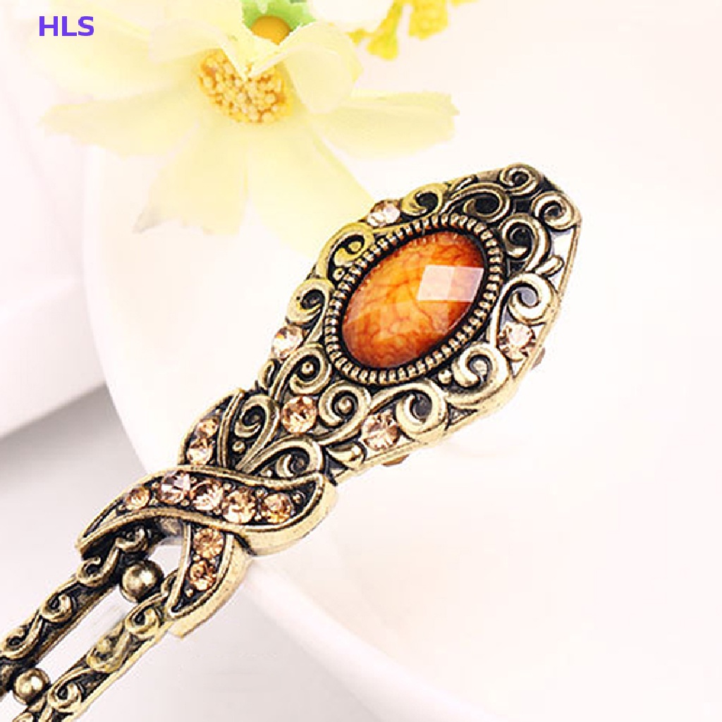 Trâm Cài Tóc Kim Loại Đính Đá Pha Lê Phong Cách Vintage Đơn Giản