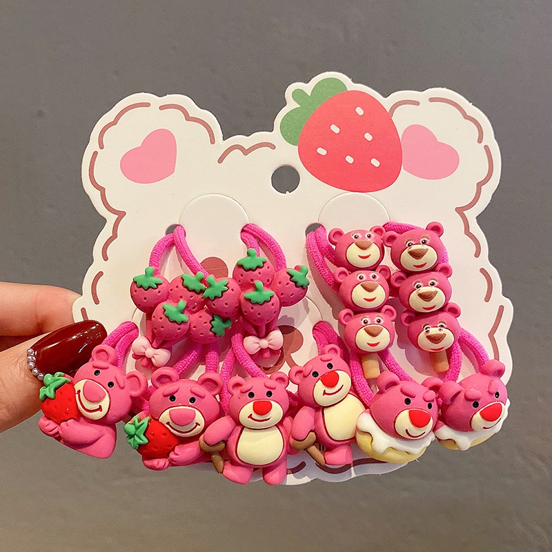 Dây Buộc Tóc Cao Su Co Giãn Hình Gấu Và Dâu Tây Dễ Thương Cho Bé Gái