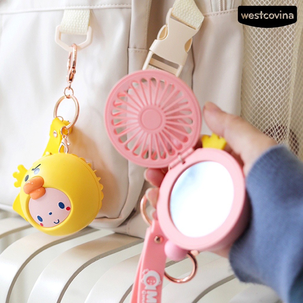 [COD]♋Quạt Cầm Tay Hai Tốc Độ Bằng ABS Kèm Gương Thiết Kế Hoạt Hình Dễ