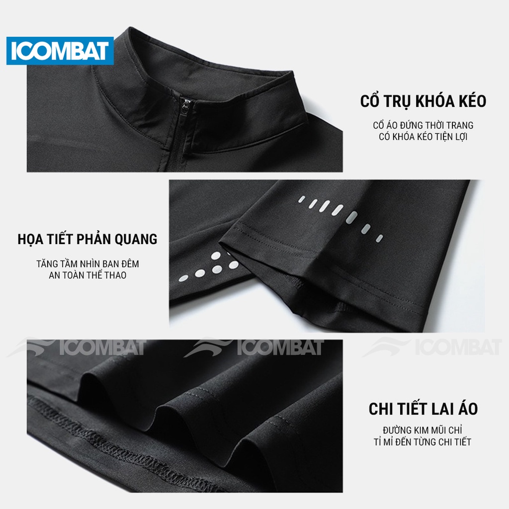 Áo thun Body Tee nam cổ trụ iCOMBAT CoolMax™ S6 Logo thoáng khí kiểu Polo thể thao có khóa kéo