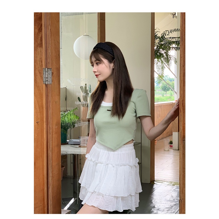 Áo Thun Tay Ngắn Dáng Ôm Màu Trơn Đơn Giản Thời Trang Mùa Hè Phong Cách Hàn Quốc Cho Nữ