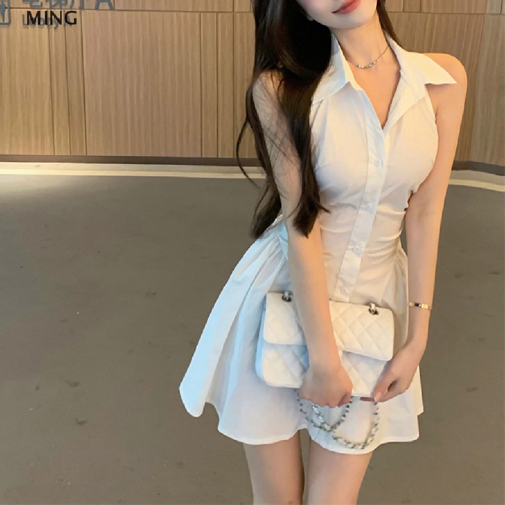 Đầm Sơ Mi Không Tay Hở Lưng Thời Trang Mùa Hè Hàn Quốc 2023 Dành Cho Nữ