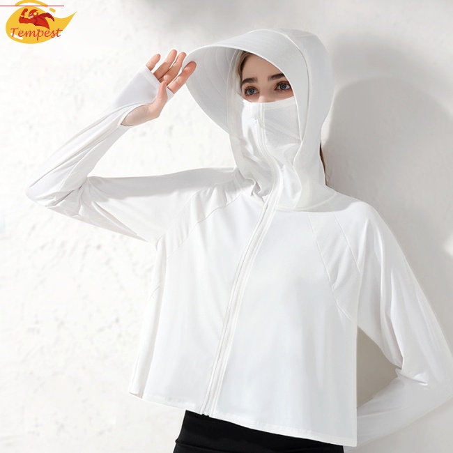 Áo Khoác Chống Nắng Bằng Lụa Lạnh Mỏng Thoáng Khí Chống Tia Cực Tím Có Mũ Trùm Cho Nữ