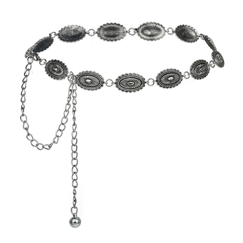 Dây Xích Đeo Thắt Lưng Bằng Kim Loại Bạc Khắc Họa Tiết Phong Cách Cổ Điển Có Thể Điều Chỉnh Trang Trí Váy / Thắt Lưng Cho Nữ