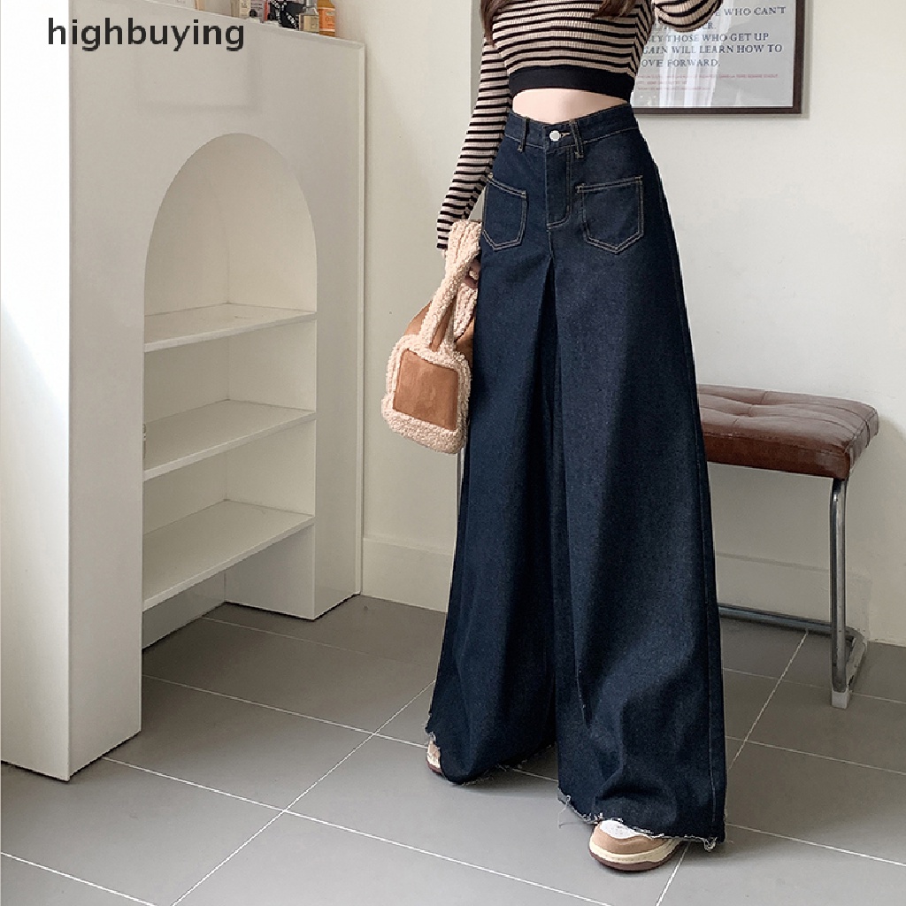 Quần Jeans Dài Ống Rộng Thời Trang Đường Phố Cá Tính Cho Nữ