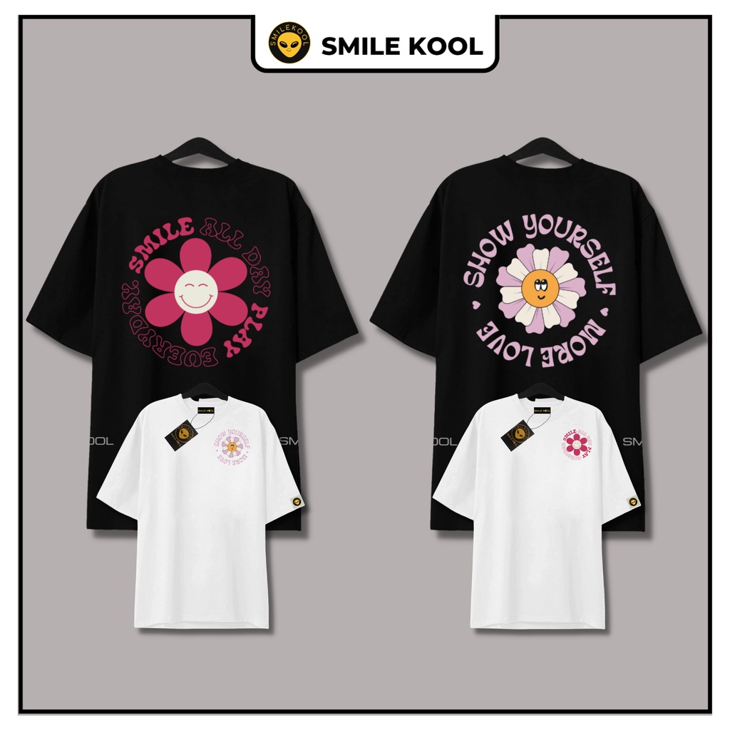 Áo Thun Tay Lỡ Smile Kool , in 2 mặt Form rộng oversize, unisex , chất vải cotton